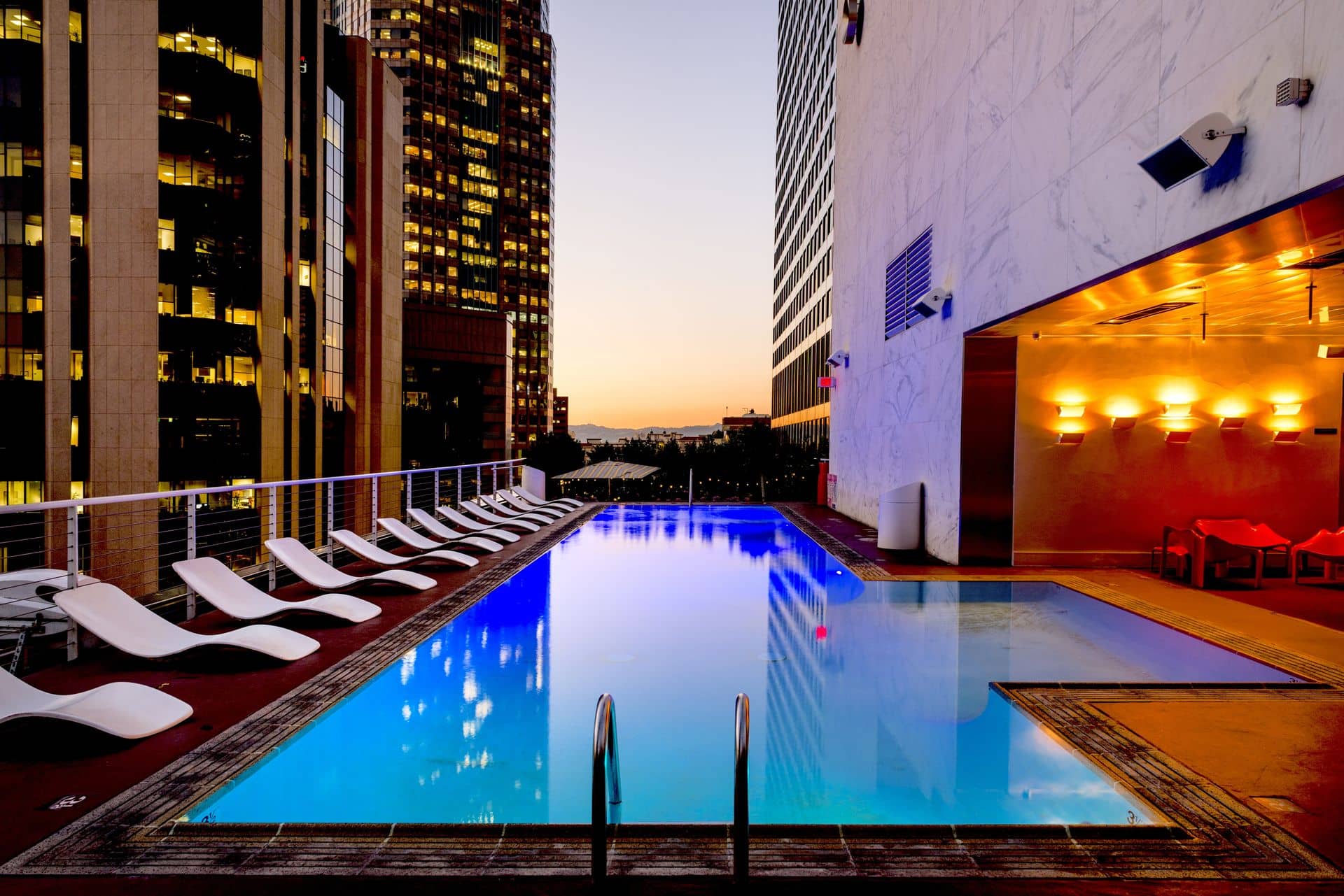 City rooftop at dusk